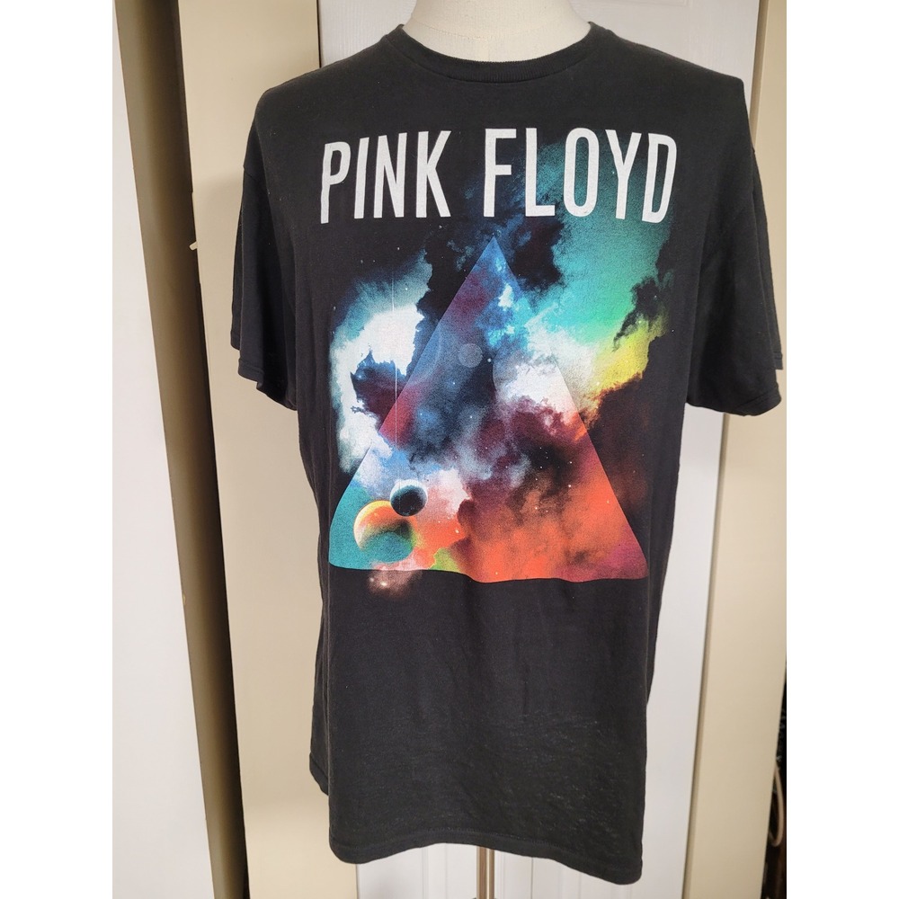 Pink Floyd Mens Black Graphic T-Shirt Big Cosmic Prism Galaxy Rock Band Size L